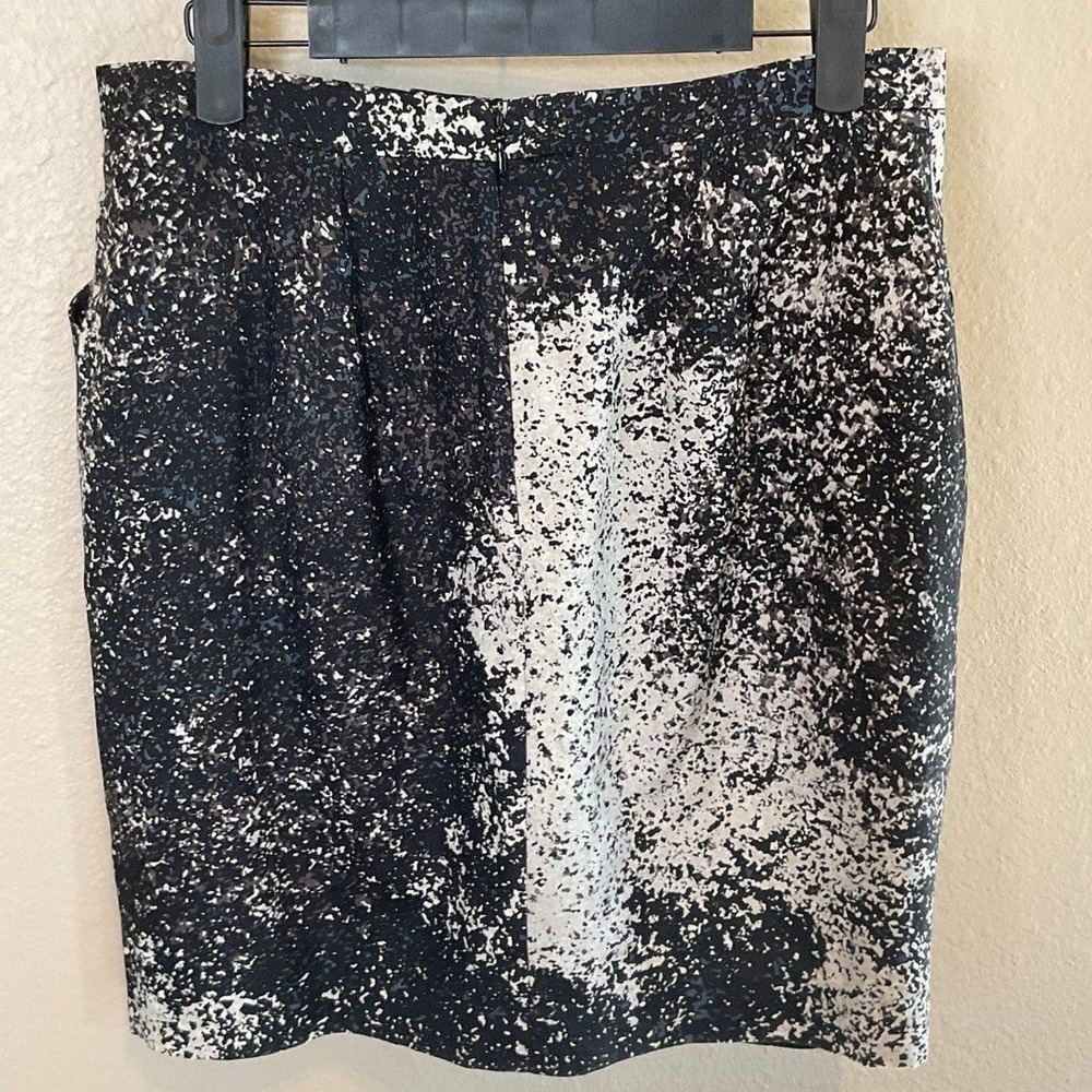 Halston Heritage Women Black Silk Skirt Sz 6 Abstract Pixel Print Wool Mini U3 - Picture 6 of 12